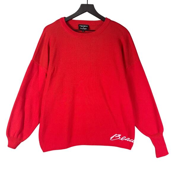 Maceoo x Beau Rivage Red Knit Sweater Size M 100% Cotton Retro‎ - Picture 1 of 9